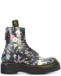 Женские черные кожаные ботинки с цветочным принтом от R 13