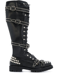 Женские черные кожаные ботинки с шипами от Christian Pellizzari