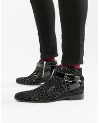 Мужские черные кожаные ботинки челси с принтом от House of Hounds