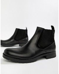 Мужские черные кожаные ботинки челси от Jack & Jones