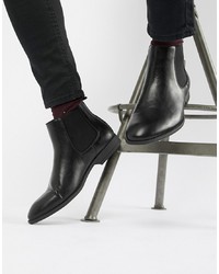 Мужские черные кожаные ботинки челси от New Look
