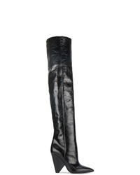 Черные кожаные ботфорты от Saint Laurent