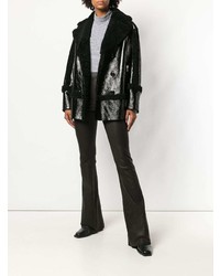 Черные кожаные брюки-клеш от Drome