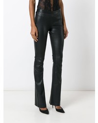 Черные кожаные брюки-клеш от PIERRE BALMAIN