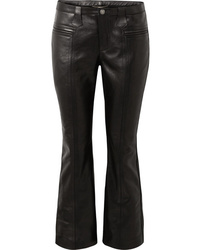 Черные кожаные брюки-клеш от Saint Laurent