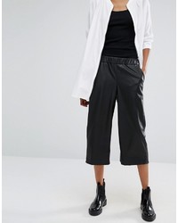 Черные кожаные брюки-кюлоты