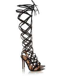 Черные кожаные высокие гладиаторы от Gianvito Rossi