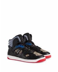 Мужские черные кожаные высокие кеды с принтом от Gucci