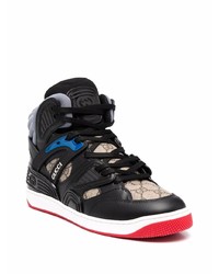 Мужские черные кожаные высокие кеды с принтом от Gucci