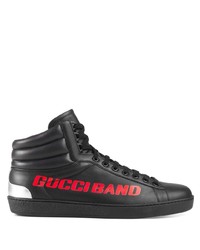 Мужские черные кожаные высокие кеды с принтом от Gucci