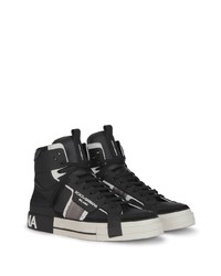 Мужские черные кожаные высокие кеды с принтом от Dolce & Gabbana