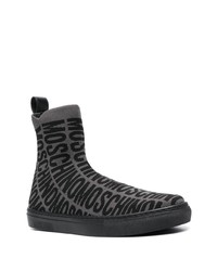 Мужские черные кожаные высокие кеды с принтом от Moschino