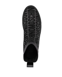 Мужские черные кожаные высокие кеды с принтом от Moschino