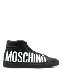 Мужские черные кожаные высокие кеды с принтом от Moschino