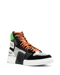 Мужские черные кожаные высокие кеды с принтом от Philipp Plein