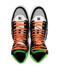 Мужские черные кожаные высокие кеды с принтом от Philipp Plein