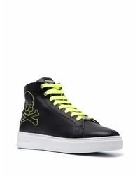 Мужские черные кожаные высокие кеды с принтом от Philipp Plein