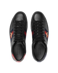 Мужские черные кожаные высокие кеды с украшением от Gucci