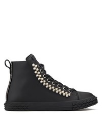 Мужские черные кожаные высокие кеды с украшением от Giuseppe Zanotti