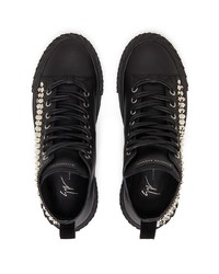 Мужские черные кожаные высокие кеды с шипами от Giuseppe Zanotti