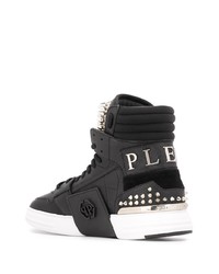 Мужские черные кожаные высокие кеды с шипами от Philipp Plein