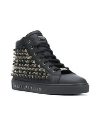 Мужские черные кожаные высокие кеды с шипами от Philipp Plein
