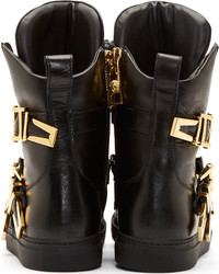 Женские черные кожаные высокие кеды от Versace