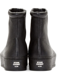 Женские черные кожаные высокие кеды от Opening Ceremony