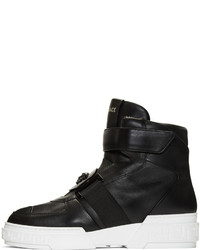 Женские черные кожаные высокие кеды от Versace