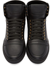 Мужские черные кожаные высокие кеды от Versace