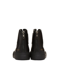 Женские черные кожаные высокие кеды от Woman by Common Projects