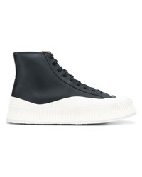 Мужские черные кожаные высокие кеды от Jil Sander