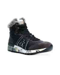 Мужские черные кожаные высокие кеды от White Premiata