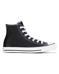 Мужские черные кожаные высокие кеды от Converse