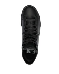 Мужские черные кожаные высокие кеды от Diesel