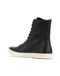 Мужские черные кожаные высокие кеды от Rick Owens