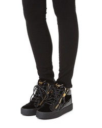 Женские черные кожаные высокие кеды от Giuseppe Zanotti