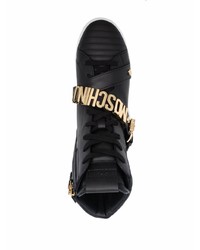 Мужские черные кожаные высокие кеды от Moschino