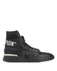 Мужские черные кожаные высокие кеды от Philipp Plein