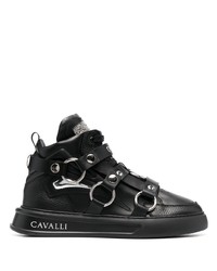 Мужские черные кожаные высокие кеды от Roberto Cavalli