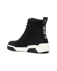 Женские черные кожаные высокие кеды от Diesel