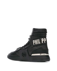 Мужские черные кожаные высокие кеды от Philipp Plein