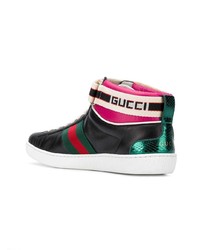 Женские черные кожаные высокие кеды от Gucci
