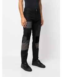 Мужские черные кожаные джинсы в стиле пэчворк от Junya Watanabe