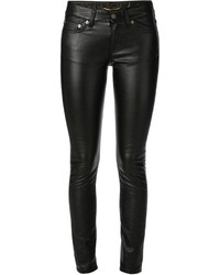 Черные кожаные джинсы скинни от Saint Laurent