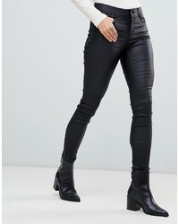 Черные кожаные джинсы скинни от Vila