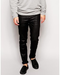 Мужские черные кожаные джинсы от Evisu