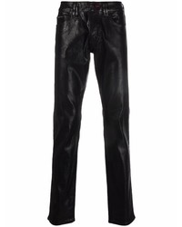 Мужские черные кожаные джинсы от Philipp Plein