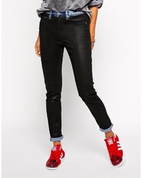 Женские черные кожаные джинсы
