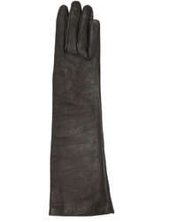 Черные кожаные длинные перчатки от Carolina Amato